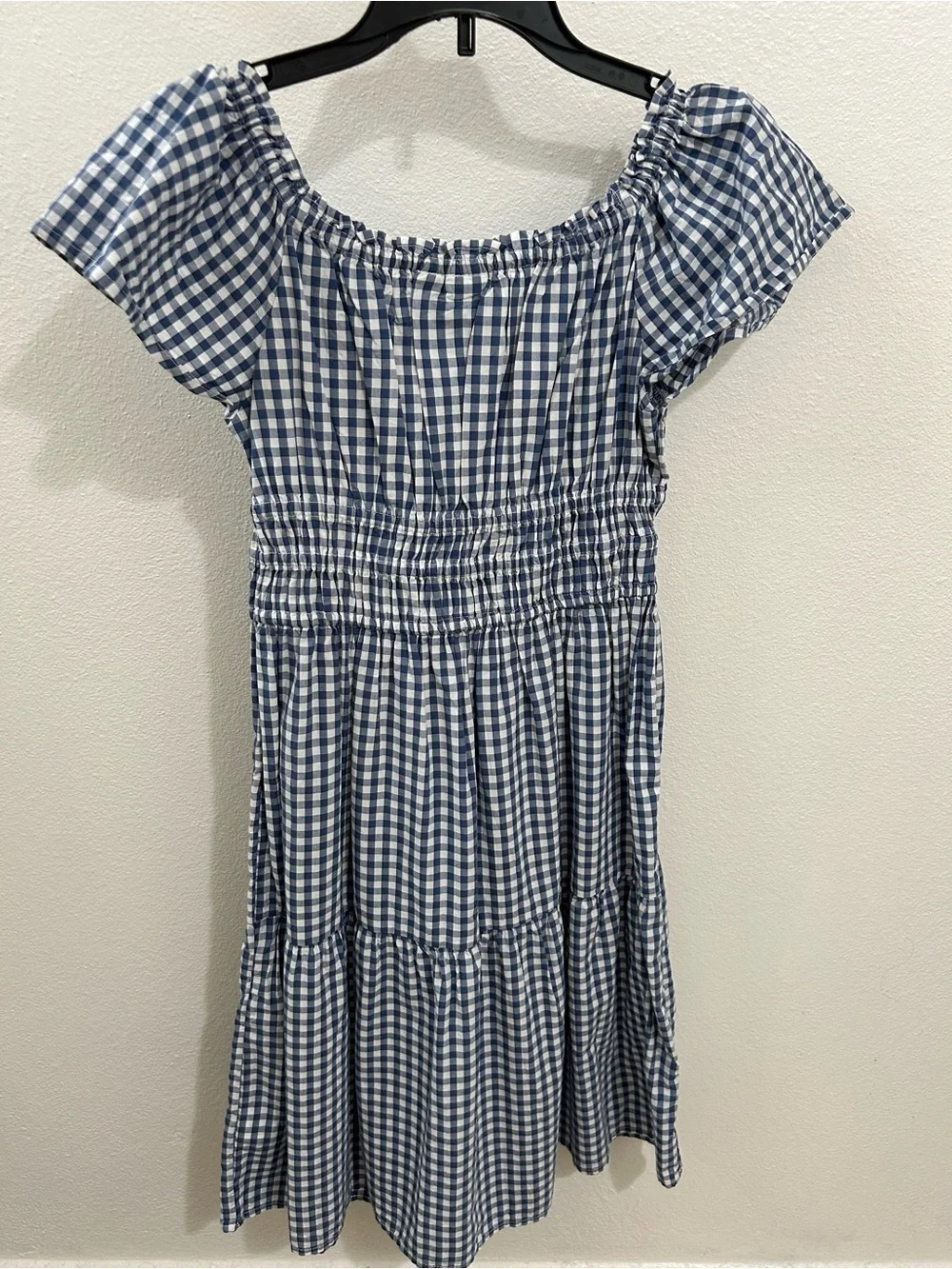 GAP Blue and White Gingham Smocked Tiered Dress